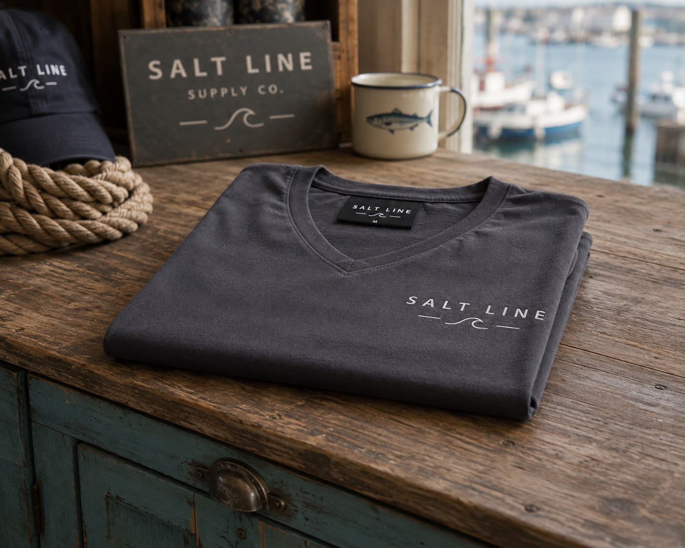 Salt Line Classic V-Neck Tee – Charcoal