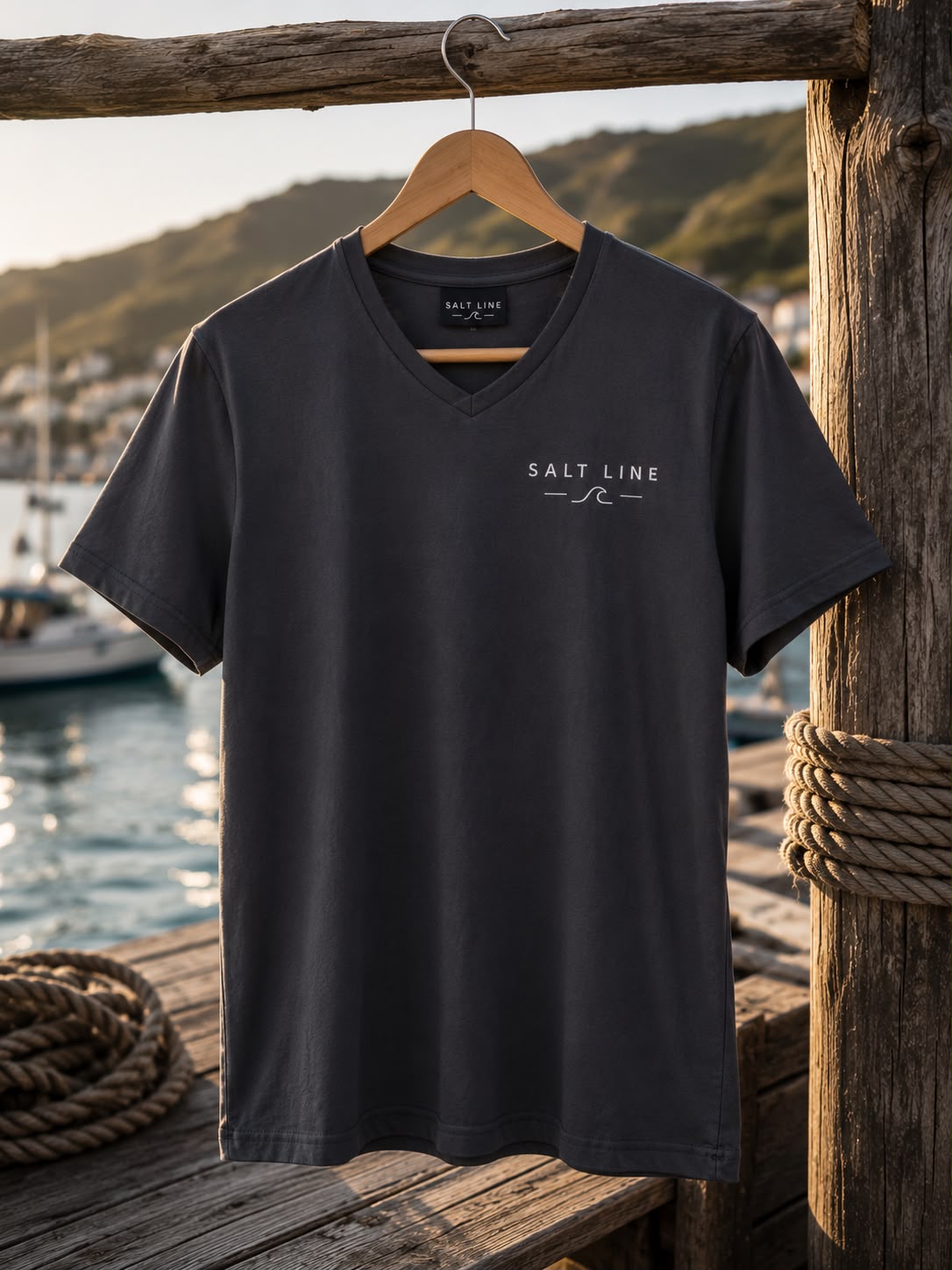 Salt Line Classic V-Neck Tee – Charcoal